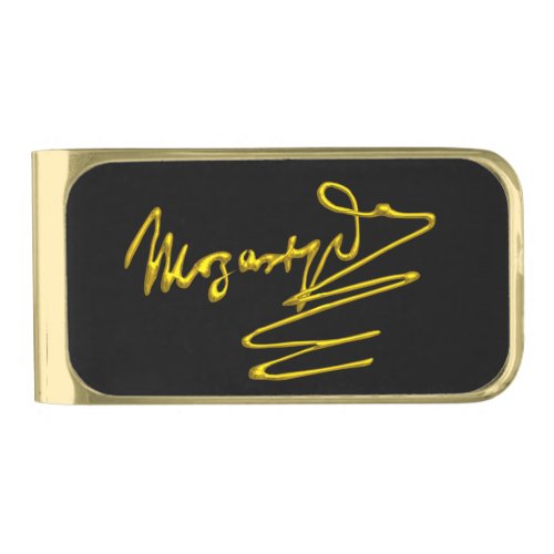 HOMAGE TO MOZART Gold Signature Of Composer Black Gold Finish Money Clip