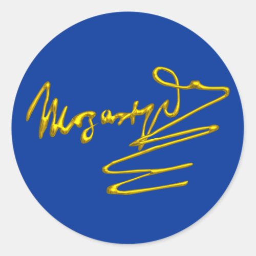 HOMAGE TO MOZART Gold Signature Of Composer Blue Classic Round Sticker