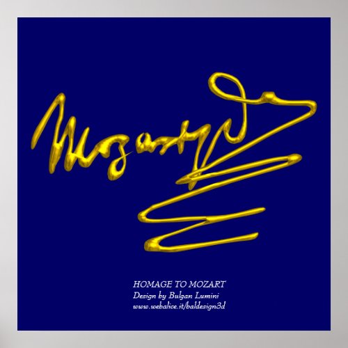 HOMAGE TO MOZART Gold Signature Of Composer Blue Poster