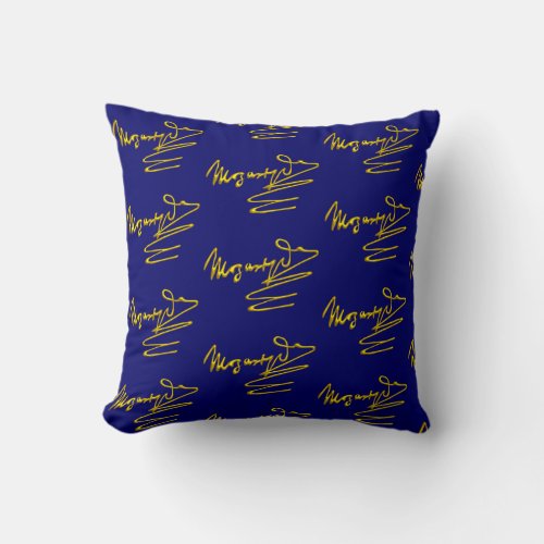 HOMAGE TO MOZART Gold Signature Of Composer Blue Throw Pillow