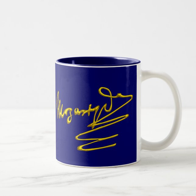 HOMAGE TO MOZART Gold Signature Of Composer Blue Two-Tone Coffee Mug (Right)