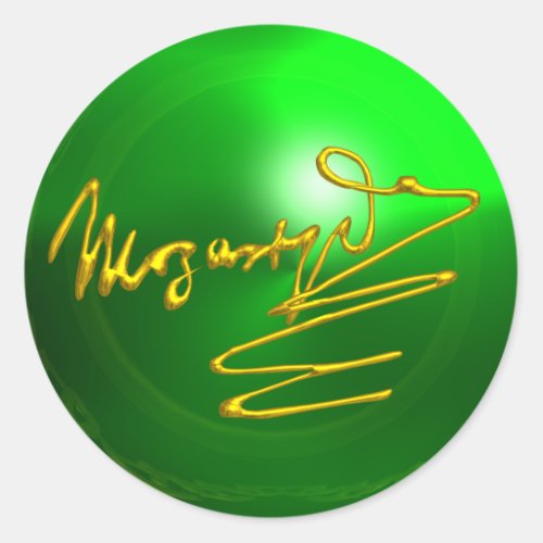 HOMAGE TO MOZART Gold Signature of Composer Green Classic Round Sticker