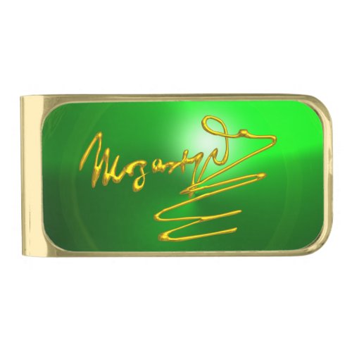 HOMAGE TO MOZART Gold Signature of Composer Green Gold Finish Money Clip