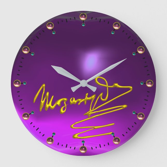 HOMAGE TO MOZART Gold Signature Of Composer Purple Large Clock (Front)