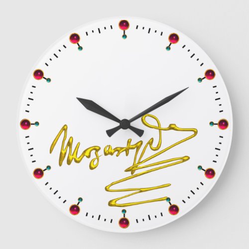 HOMAGE TO MOZART Gold Signature Of Composer White Large Clock