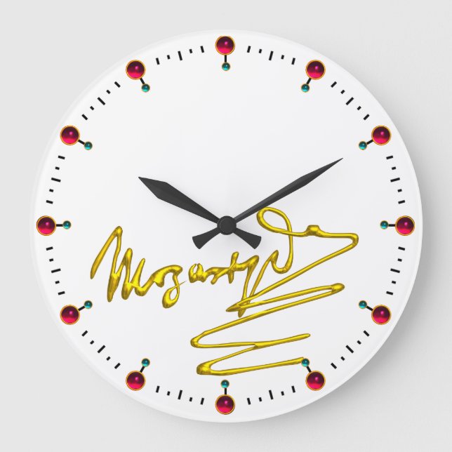 HOMAGE TO MOZART Gold Signature Of Composer White Large Clock (Front)