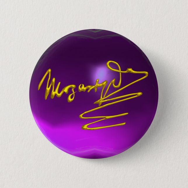 HOMAGE TO MOZART Gold Signature Purple Amethyst Pinback Button (Front)