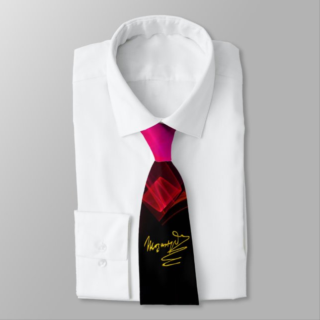 HOMAGE TO MOZART, /Pink Fuchsia Red Fractal Swirls Neck Tie (Tied)