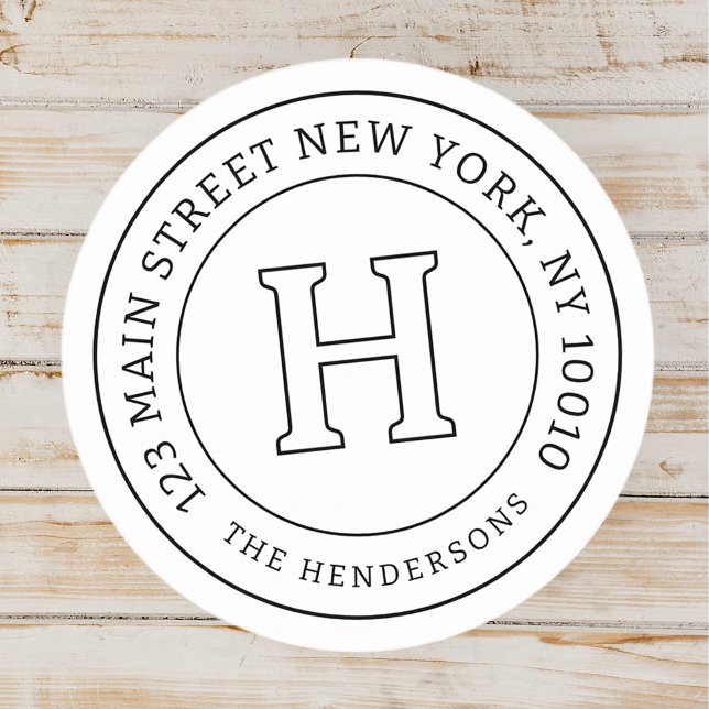 Home Address Chic Modern Family Monogram Classic Round Sticker (Creator Uploaded)