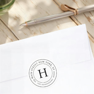 Home Address Modern Simple Chic Family Monogram Classic Round Sticker