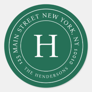 Home Address Modern Simple Chic Family Monogram Classic Round Sticker