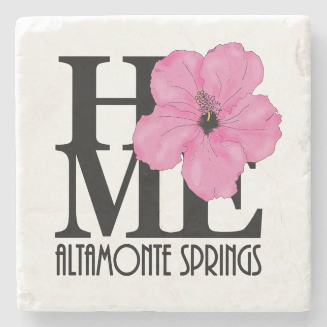 HOME Altamonte Springs Pink Hibiscus Stone Coaster (Front)