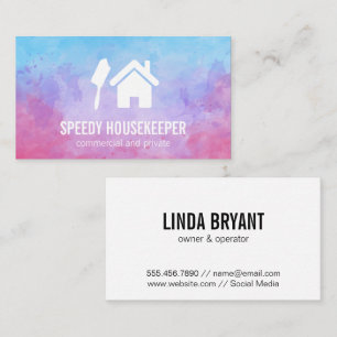 Home and Broom Watercolor Texture Business Card