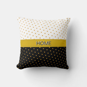 Home and Gold Polka Dots on Black & White Throw Pillow