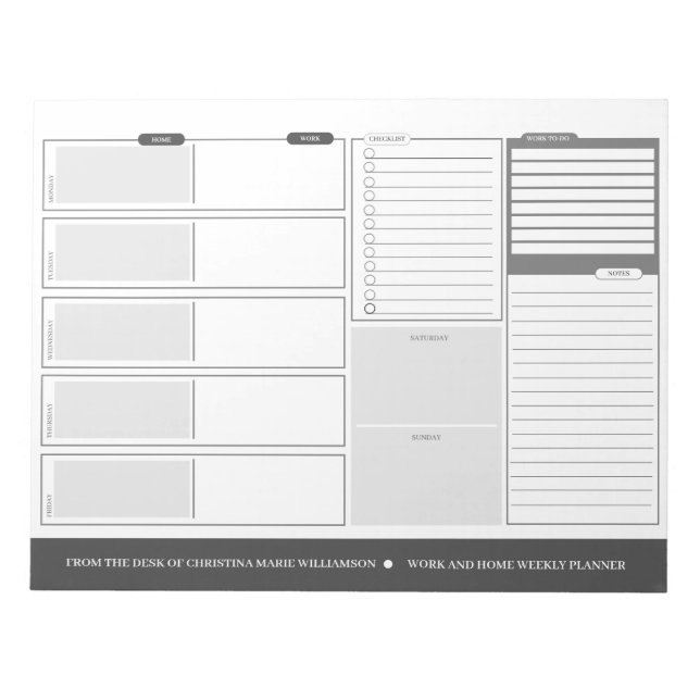 Home and Work Weekly Grey Desck Planner Notepad (Front)