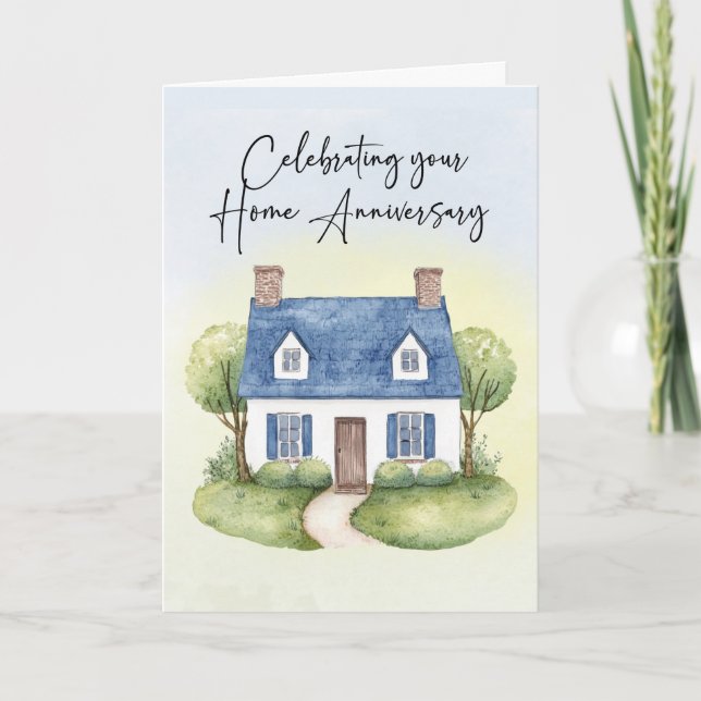 Home Anniversary from Realtor Watercolor House Card (Front)