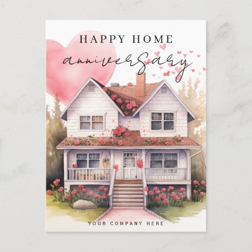 Home Anniversary Heart Watercolor House Realty Holiday Postcard