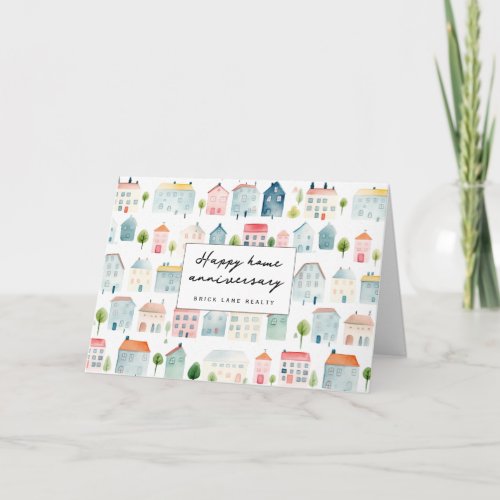 Home Anniversary Real Estate Cute House Pattern  Card