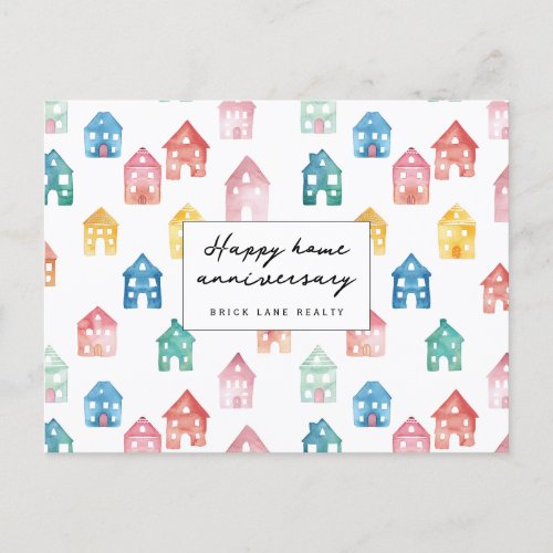 Home Anniversary Real Estate Cute House Pattern  Postcard