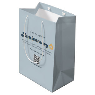 Home Anniversary Real Estate QR Code Retro Blue  Medium Gift Bag