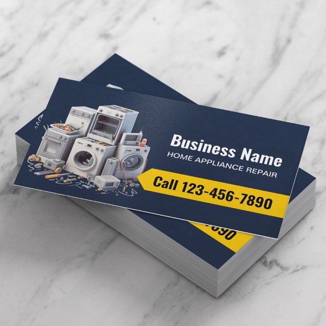 Home Appliance Repair Service Modern Navy Blue Business Card (Creator Uploaded)