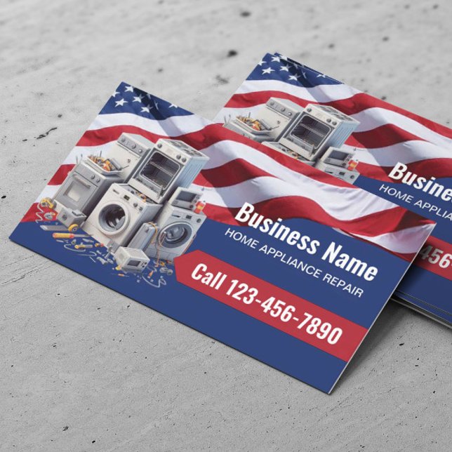 Home Appliance Repair Service Patriotic Veteran Business Card (Creator Uploaded)