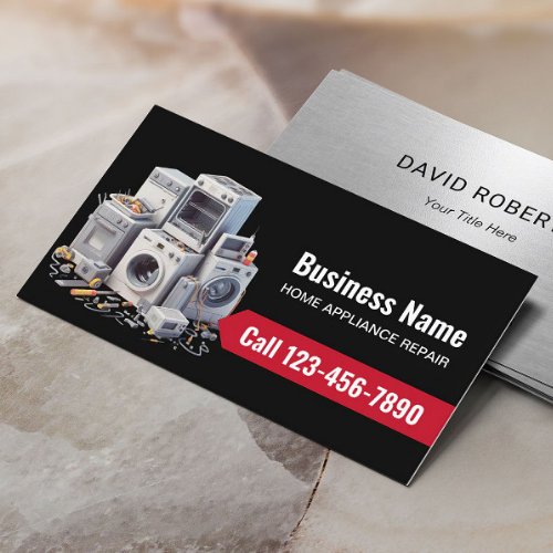 Home Appliance Repair Service Professional Black Business Card
