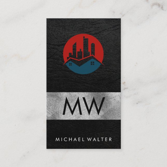 Home Architect Buildings | Leather Business Card (Front)
