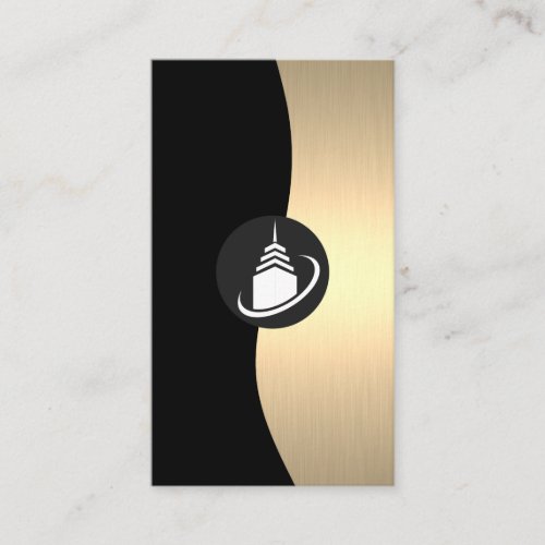 Home Architect Logo  Gold Luxe Monogram Business Card