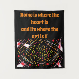 Home art message mixed colors on black tapestry