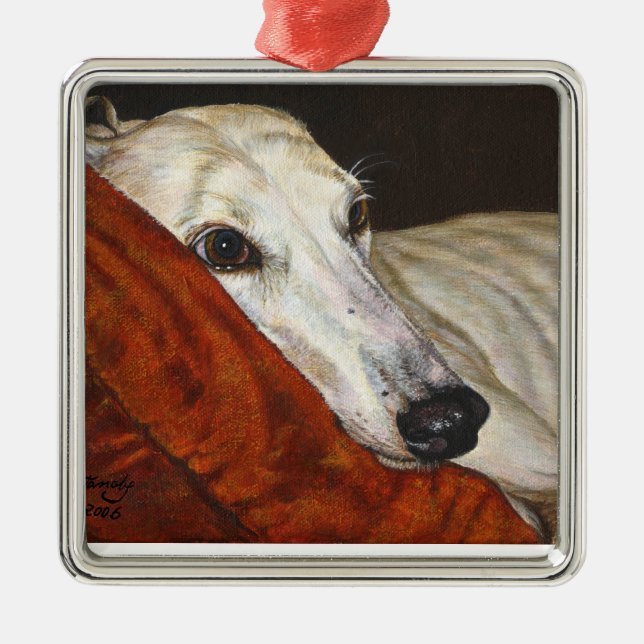 Home At Last Greyhound Whippet dog painting art Metal Ornament (Front)