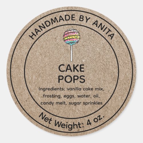 Home Baked Cake Pop Label Kraft