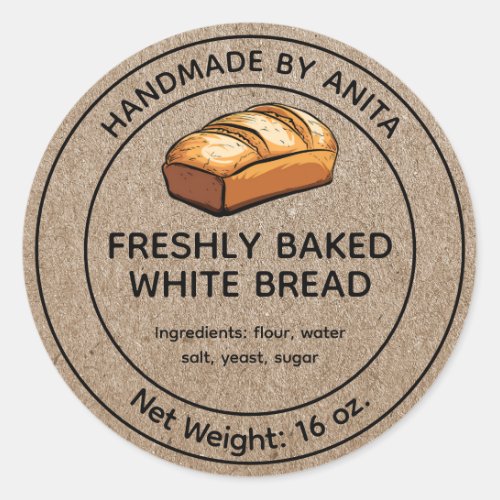 Home Baked Loaf of White Bread Label Kraft