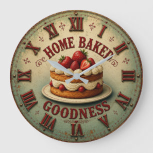 Home Baked Strawberry Cake Vintage Farmhouse  Large Clock