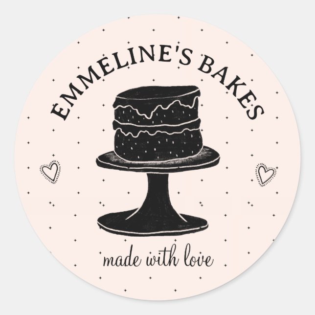 Home Baker Cook Illustrated Cake Made With Love Classic Round Sticker (Front)
