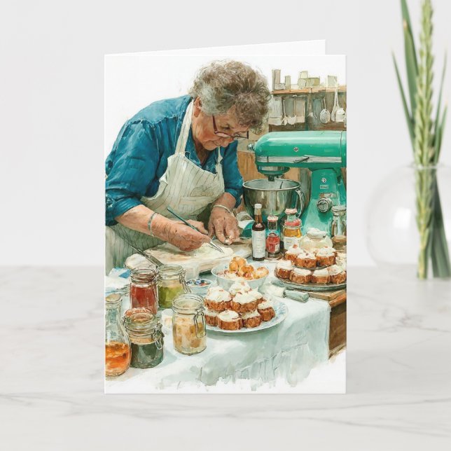 Home Baker In Watercolors Card (Front)