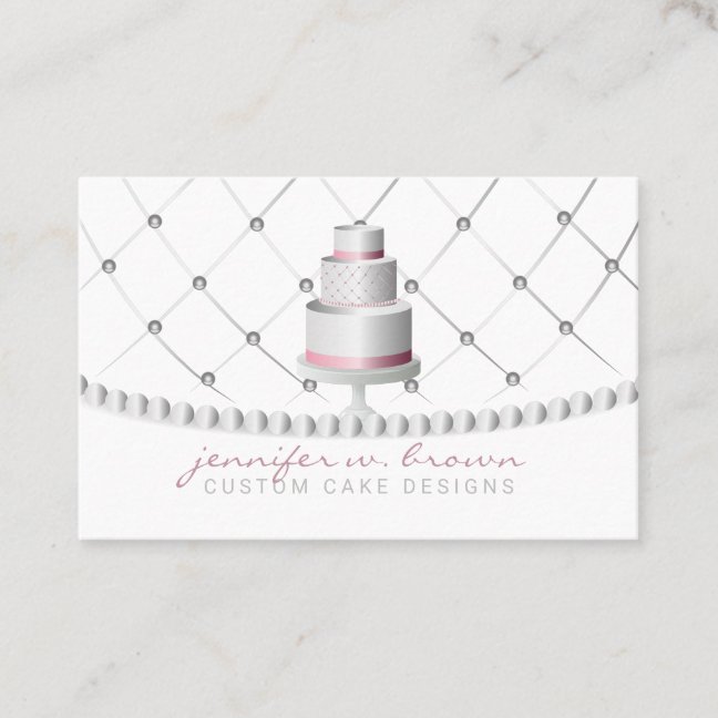 Home Bakers Pink Gray Wedding Birthday Cake Business Card