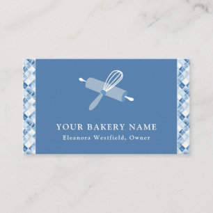 Home Bakery Dusty Blue Check Pattern Business Card