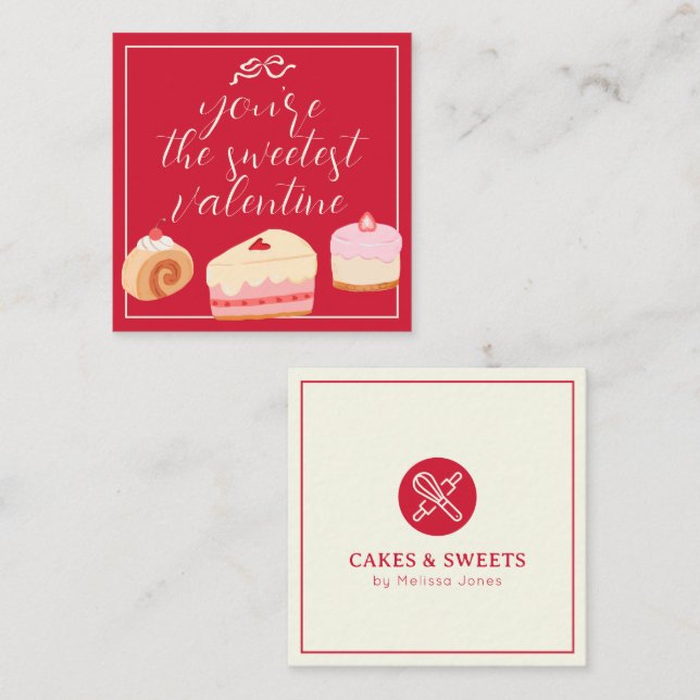 Home Bakery Pastry Cakes Sweetest Valentine Logo Note Card (Front/Back)