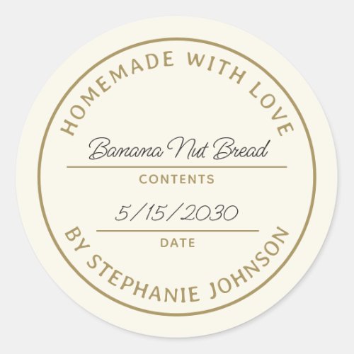 Home Baking Product Name Date Gold Cream Classic Round Sticker