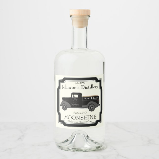 Home Bar Fun Moonshine Jug Vintage Truck Liquor Bottle Label (Front)