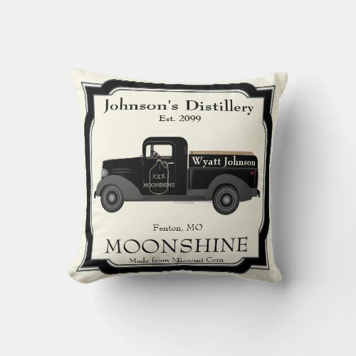 Home Bar Fun Moonshine Jug Vintage Truck  Throw Pillow