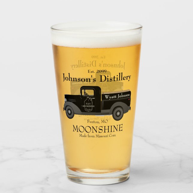 Home Bar Fun Moonshine Pint Beer Glass Drinkware (Front Filled)