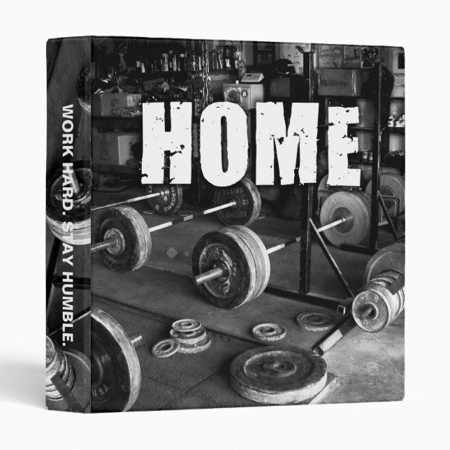 HOME (Barbells) - Workout Motivational 3 Ring Binder (Front/Spine)