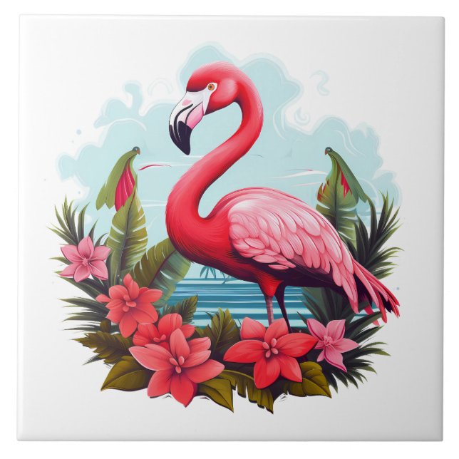 home beach pink flamingo lovers crafting business  ceramic tile (Front)
