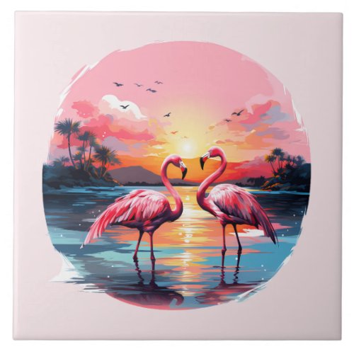 home beach pink flamingo lovers crafting business  ceramic tile