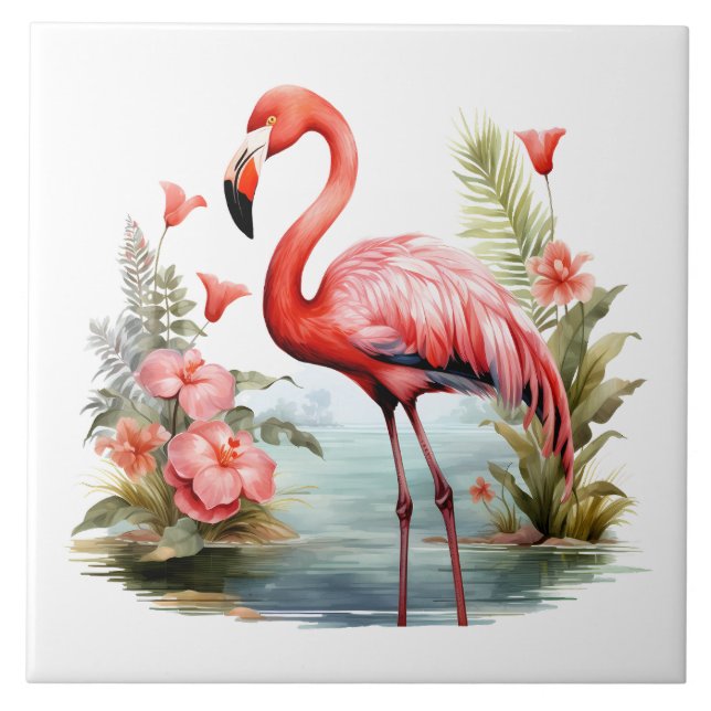 home beach pink flamingo lovers crafting business  ceramic tile (Front)