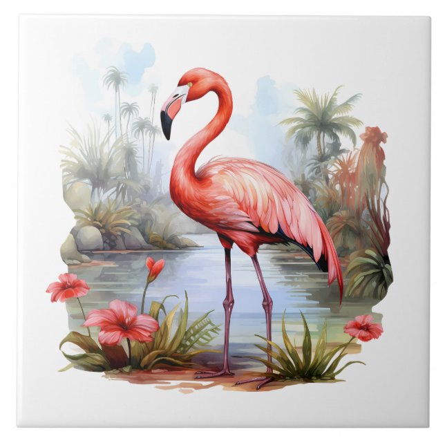 home beach pink flamingo lovers crafting business  ceramic tile (Front)