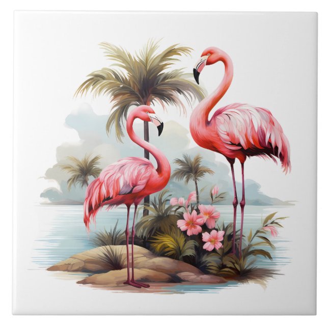 home beach pink flamingo lovers crafting business  ceramic tile (Front)