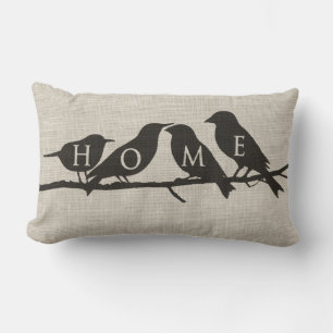 HOME Birds on a Limb Burlap Lumbar Pillow
